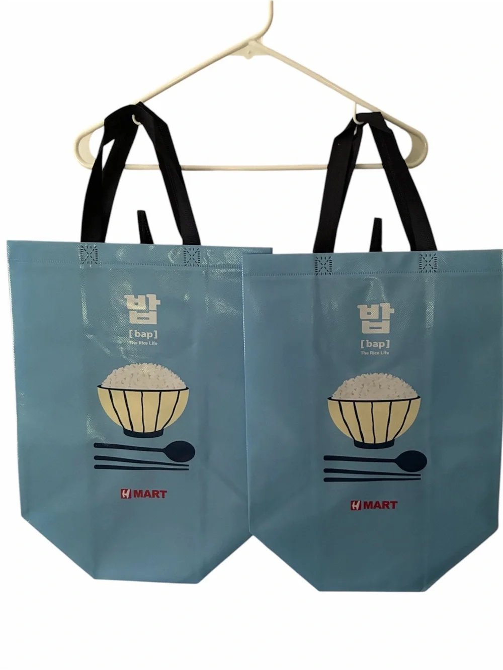 NWOT HMart “Bap / The Rice Life” Reusable Tote Bags – Lot of 2 – Blue Grocery Sh